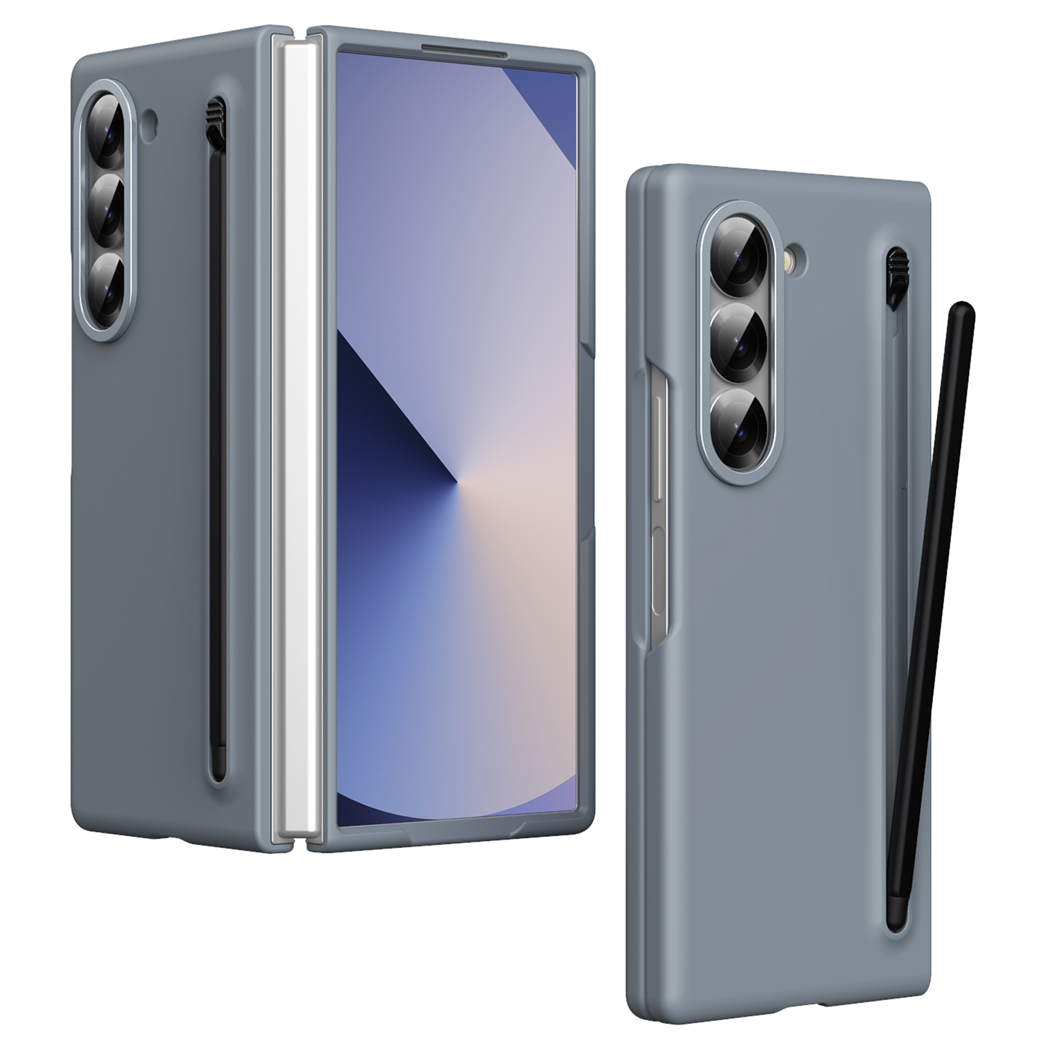 For Samsung Galaxy Z Fold5 5G Case Hard PC Phone Cover with Stylus - Titanium Grey