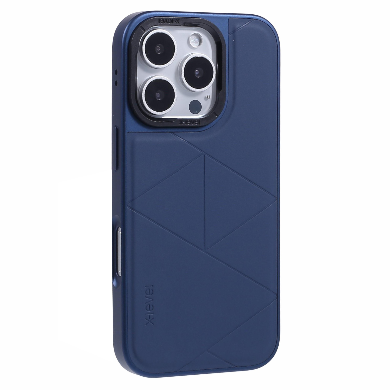 X-LEVEL For iPhone 16 Pro Max Case Geometric PC+TPU+Leather Anti-Scratch Phone Cover - Blue