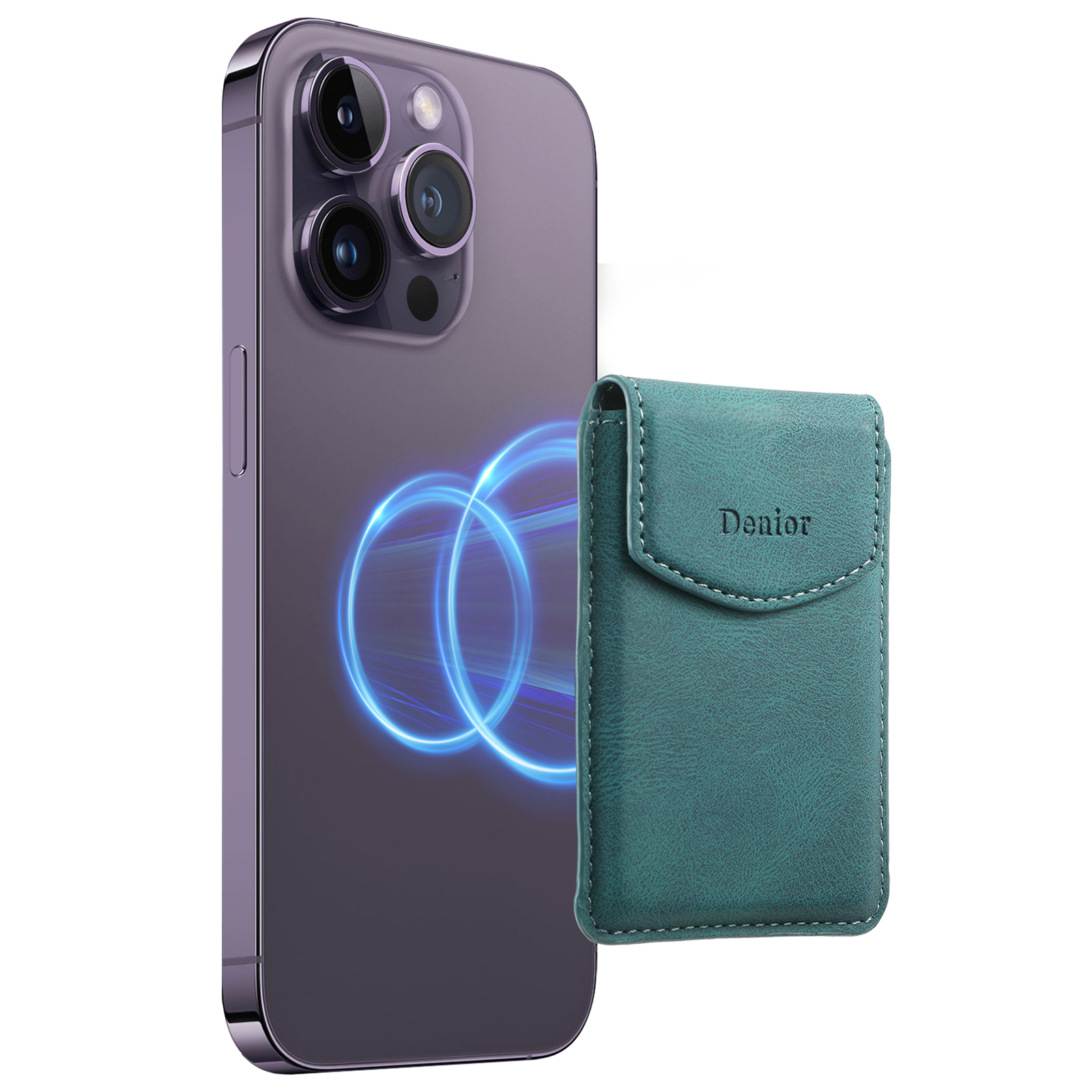 DENIOR V12 Magnetic Card Holder Skin-Touch PU Leather Phone Card Bag - Blue
