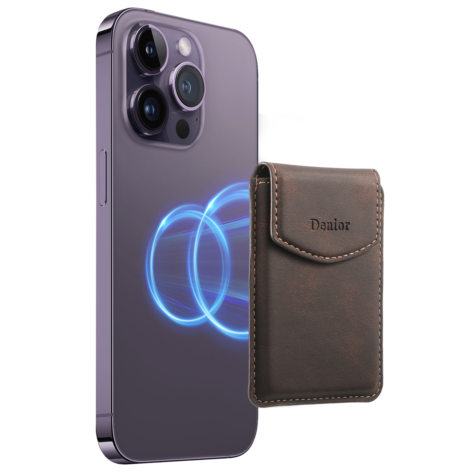 DENIOR V12 Magnetic Card Holder Skin-touch PU Leather Phone Card Bag - Brown