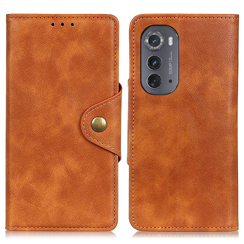 

Für Motorola Edge (2022) 5G PU Leder Brieftasche Folio Hülle Ständer Funktion Magnetic Messing Schnalle Schutzdeckel - Braun, Motorola Edge (2022) 5G