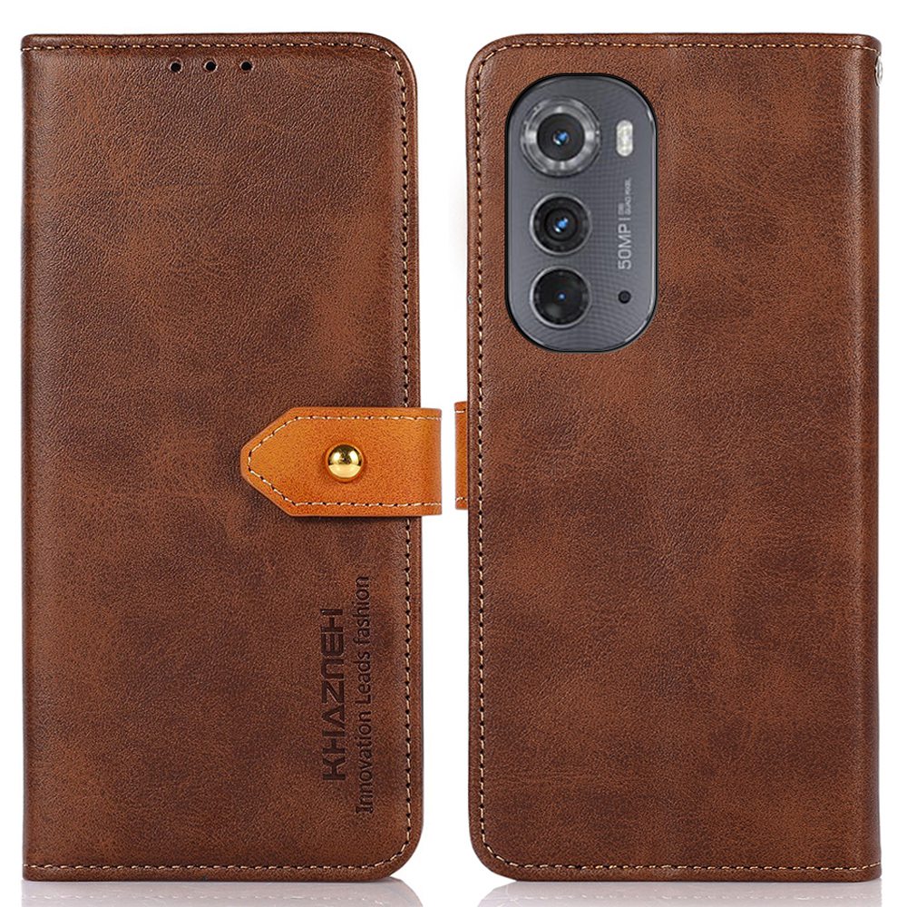

Khazneh Für Motorola Edge (2022) 5G PU Leder Brieftasche Golden Magnetic Schnalle Ständer TPU Innenschale Flip -abdeckung - Braun, Motorola Edge (2022) 5G