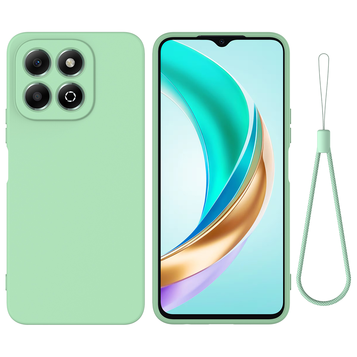 For Honor X6b 4G Case Anti-Drop Liquid Silicone Phone Cover with Strap - Green
