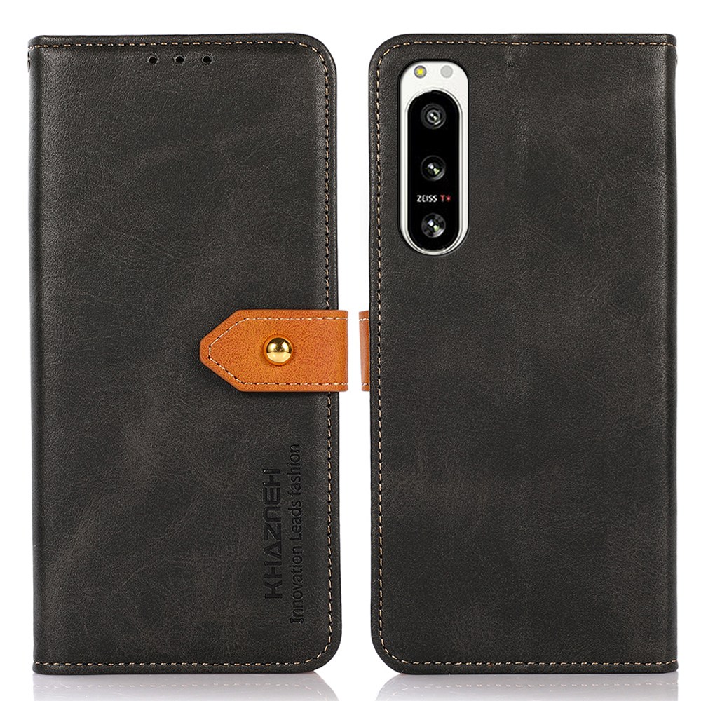 

Khazneh Cowide Textur Handy Fall Brieftasche Für Sony Xperia 5 IV 5G, Bi-color Golden Magnetic Schnalle Lederabdeckung - Schwarz, Xperia 5 IV 5G