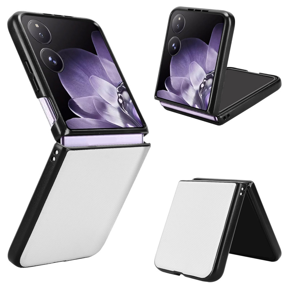 For Xiaomi Mix Flip 5G Case Carbon Fiber Texture Shockproof PU+PC Phone Cover - White