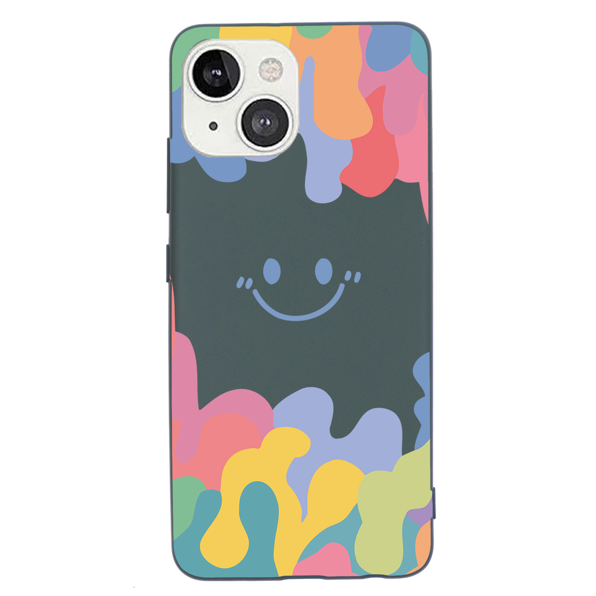 

Smile Face Pattern Phone Case for iPhone 14 Plus, Liquid Silicone Ultra Thin Shockproof Back Cover - Blackish Green, iPhone 14 Plus