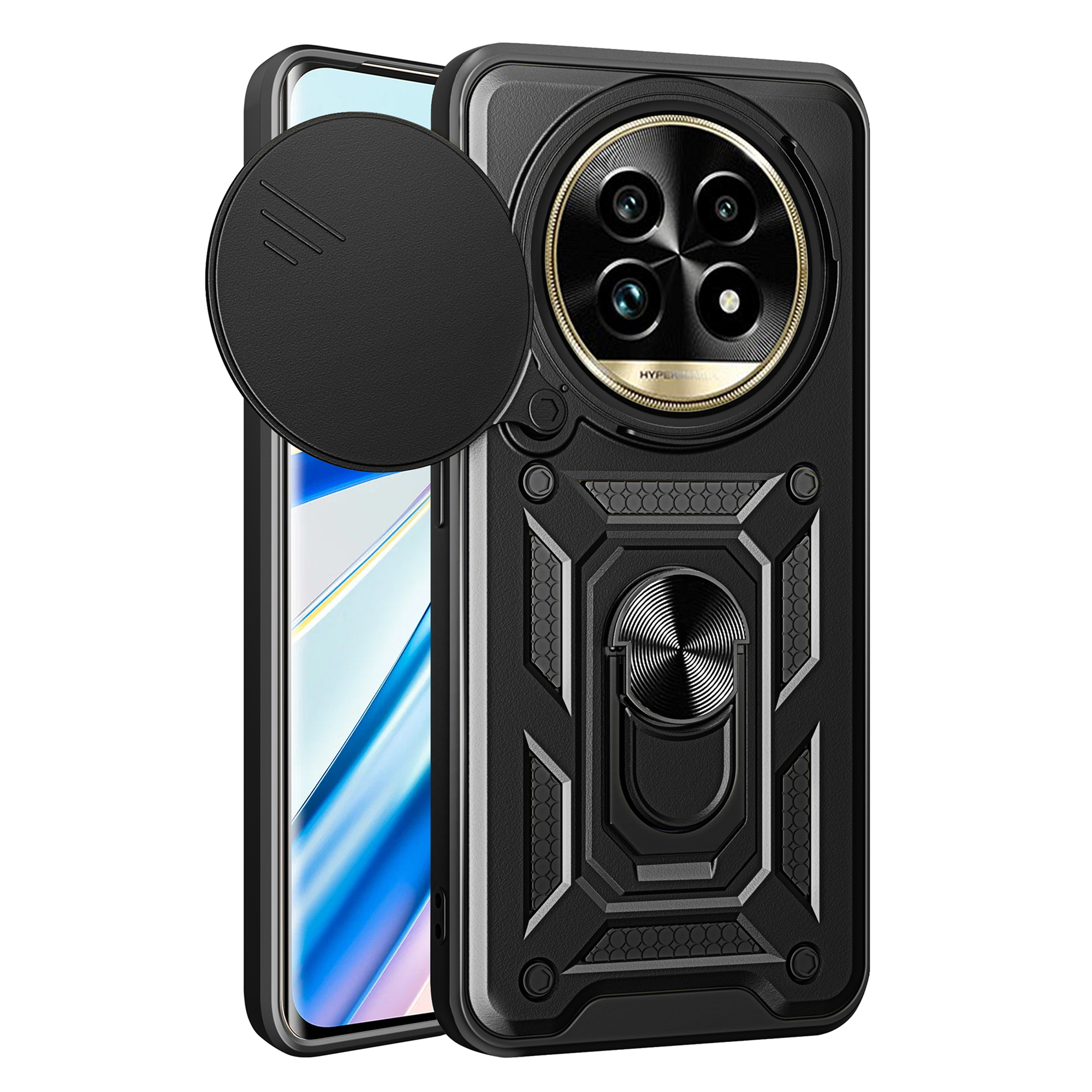 For Realme 13 Pro 5G (Global) / 13 Pro+ 5G (Global) Case with Slide Camera Lid PC+TPU Kickstand Phone Cover - Black