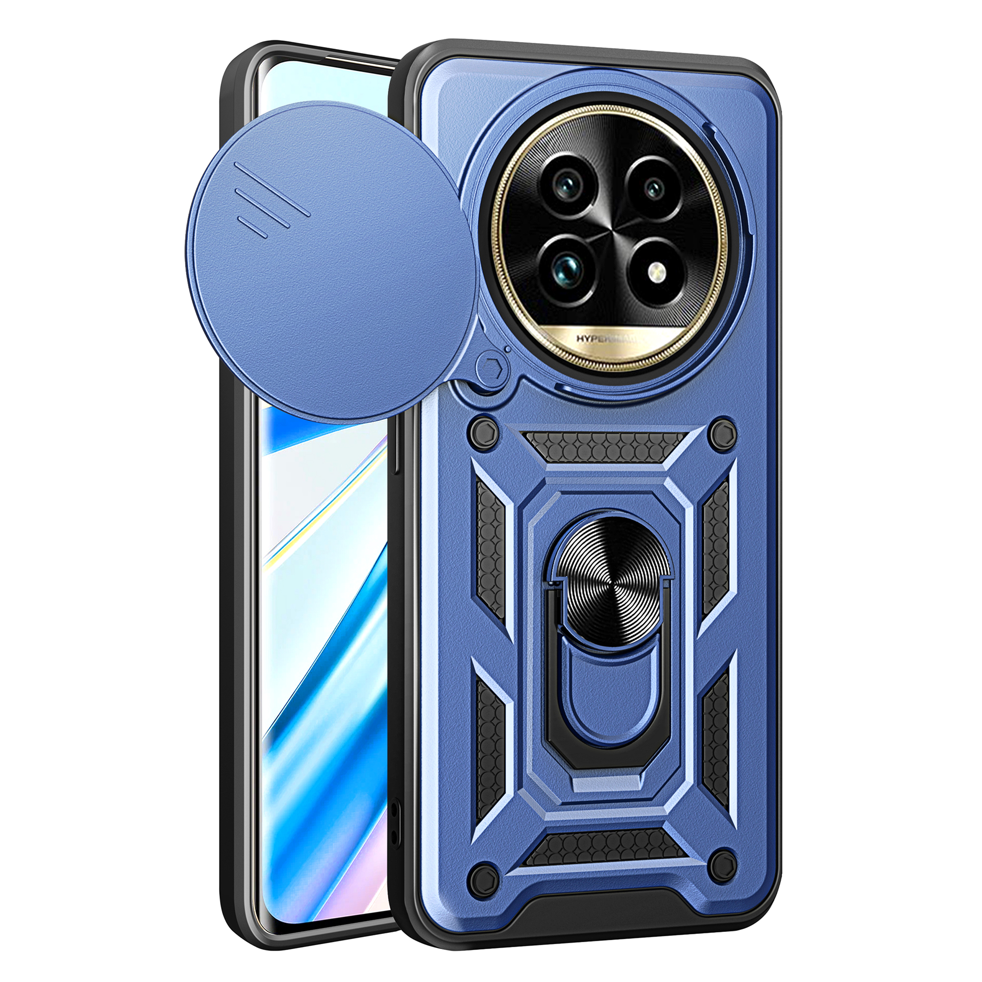For Realme 13 Pro 5G (Global) / 13 Pro+ 5G (Global) Case with Slide Camera Lid PC+TPU Kickstand Phone Cover - Blue