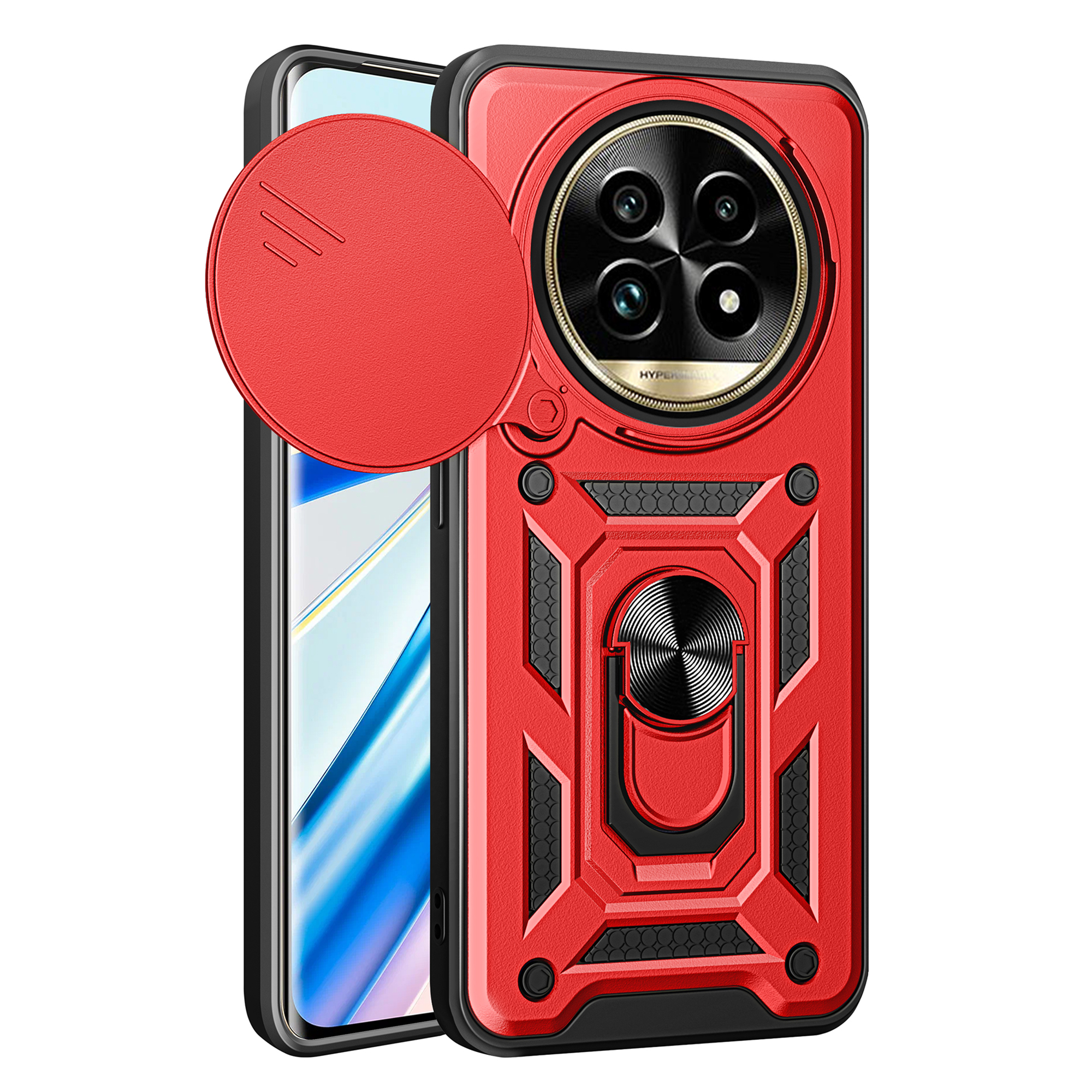For Realme 13 Pro 5G (Global) / 13 Pro+ 5G (Global) Case with Slide Camera Lid PC+TPU Kickstand Phone Cover - Red