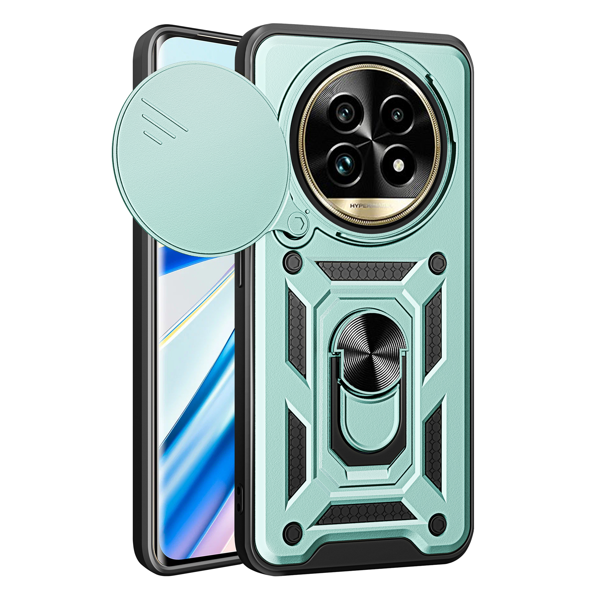 For Realme 13 Pro 5G (Global) / 13 Pro+ 5G (Global) Case with Slide Camera Lid PC+TPU Kickstand Phone Cover - Green