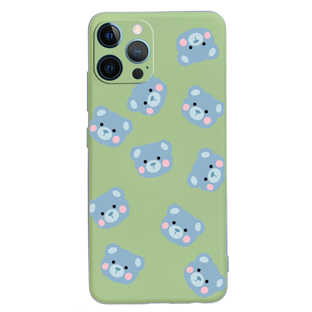 

For iPhone 14 Pro Max Cute Bear Pattern Liquid Silicone Case Ultra Slim Anti-scratch Cell Phone Protective Cover - Green, iPhone 14 Pro Max