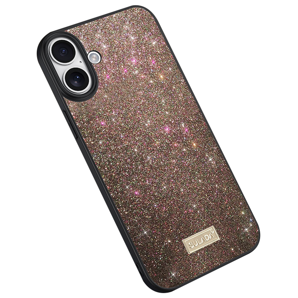 SULADA For iPhone 16 Plus Case PU Leather+PC+TPU Glitter Sequins Back Phone Cover - Multi-Color