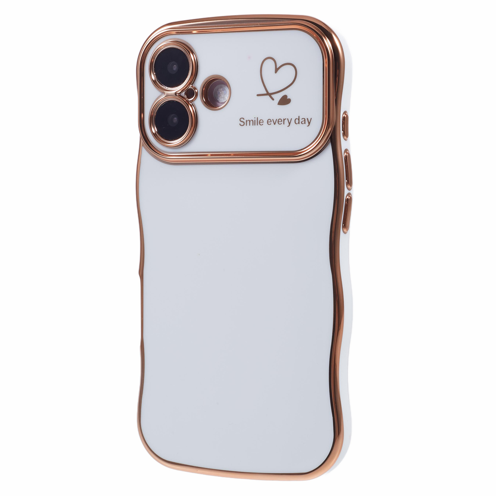 For iPhone 16 Plus Case Love Hearts TPU Phone Cover Curly Wave Frame Large Window - Ivory White