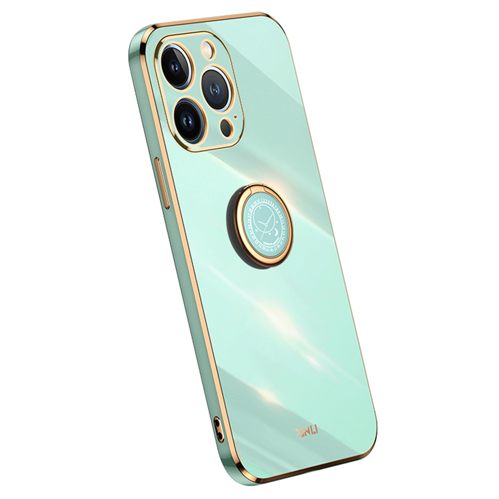 XINLI For iPhone 16 Pro Case Ring Kickstand Electroplating TPU Phone Cover - Cyan