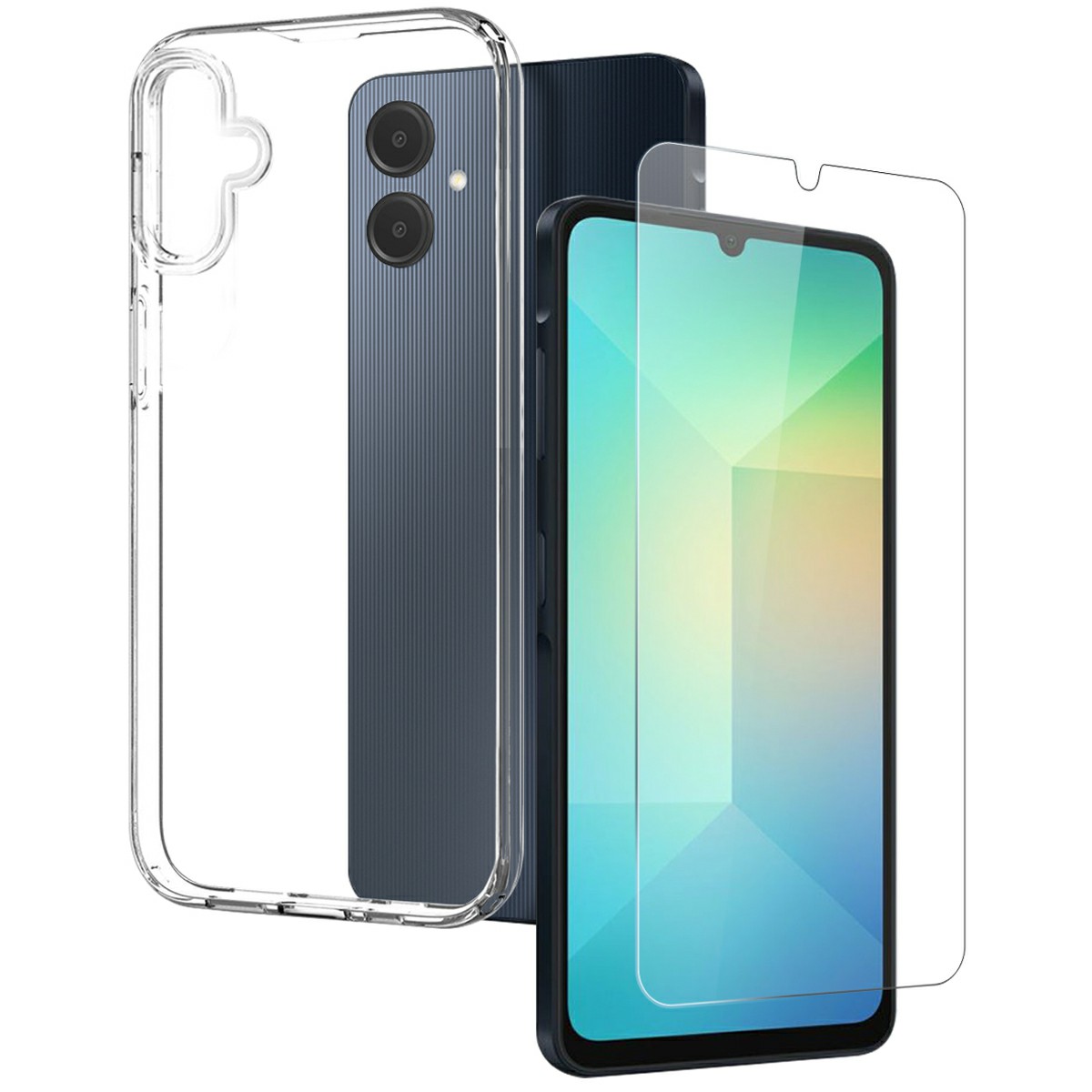 NORTHJO For Samsung Galaxy A06 4G Clear Case Soft TPU Phone Cover with Tempered Glass Screen Protector