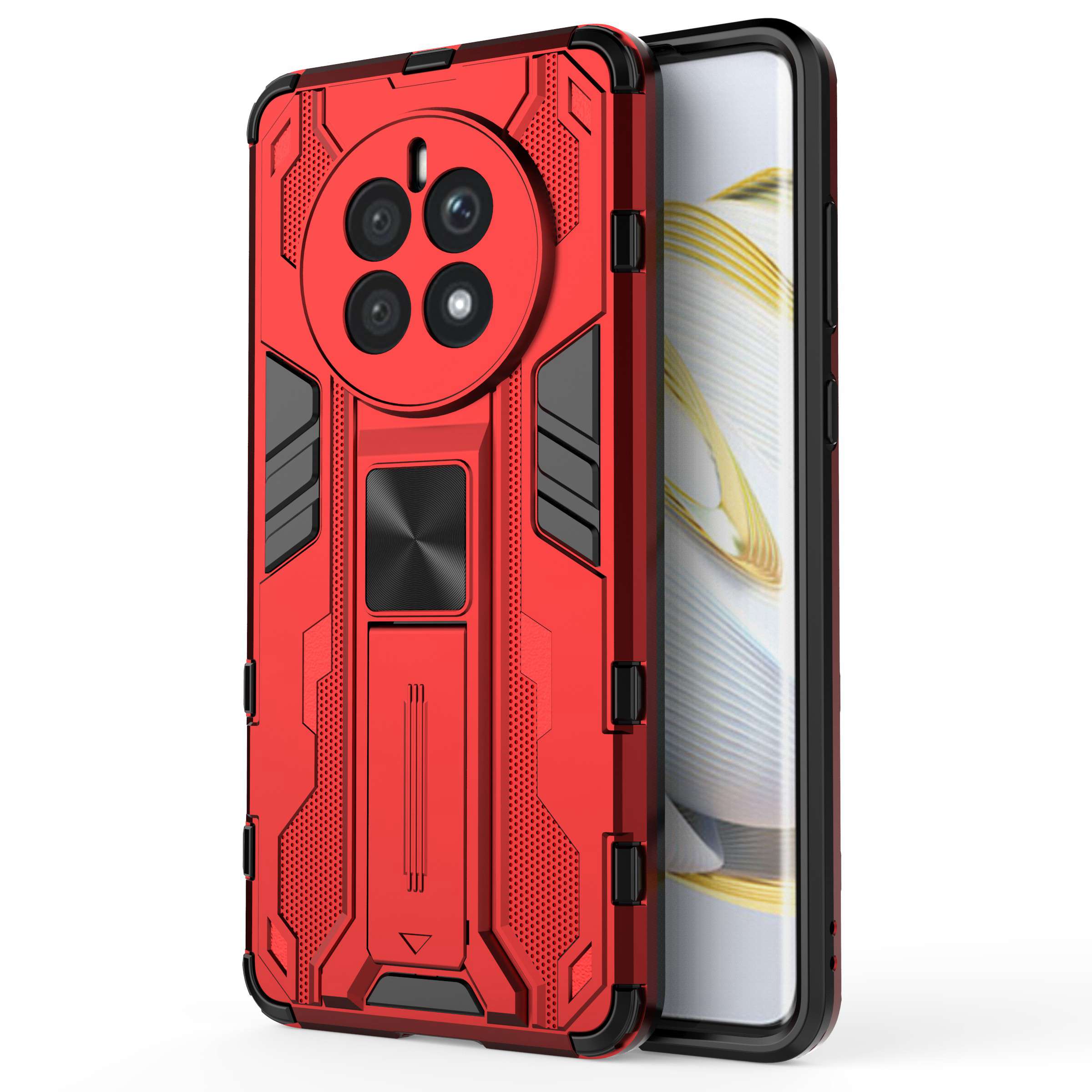 

Für Huawei Mate 50 4G Kickstand-design Drop-proof Phone Case Anti-kratzer Hartes PC Soft TPU Hybrid Rückzugabdeckung - Rot, Huawei Mate 50 4G
