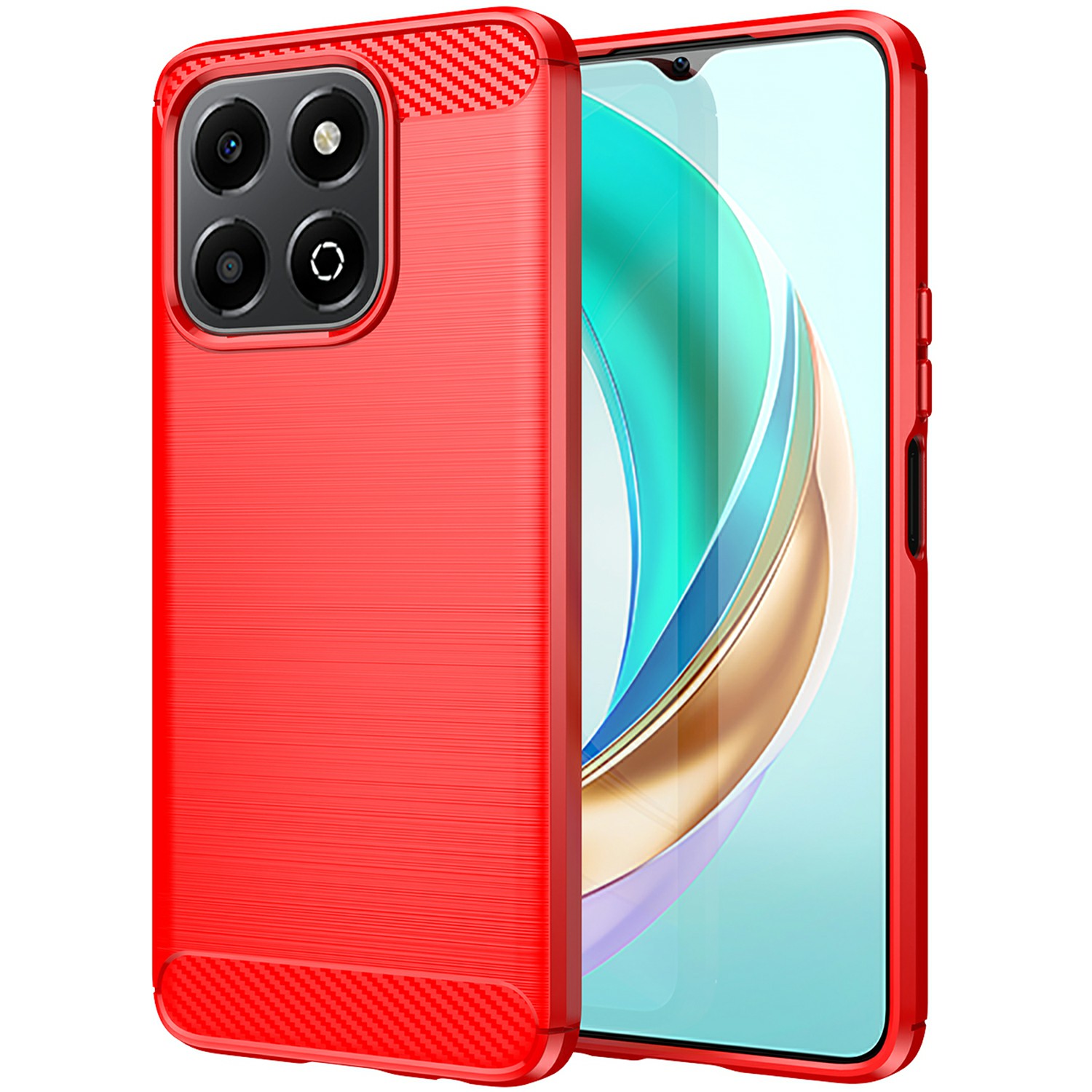 For Honor X6b 4G Case Carbon Fiber Texture TPU Brushed Phone Cover - Red