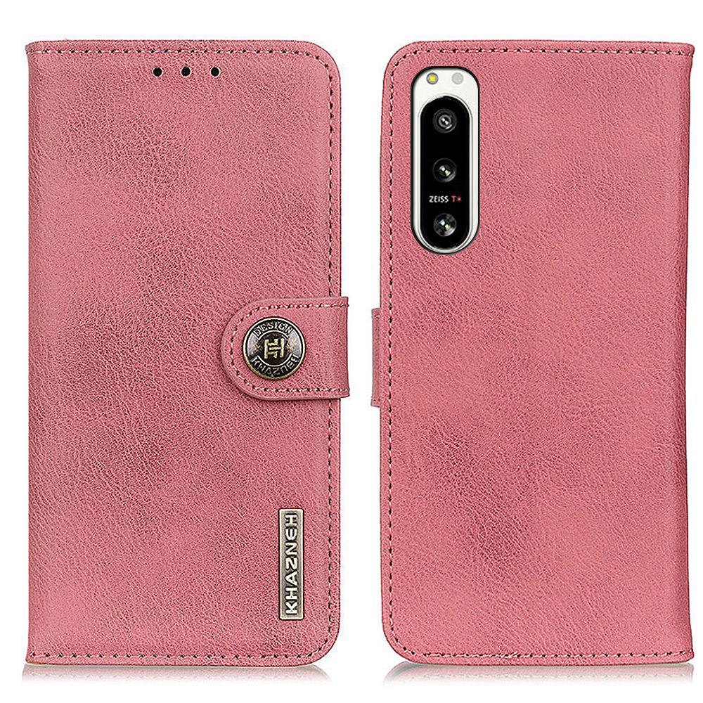 

Khazneh Für Sony Xperia 5 IV 5G Flip Anti-drop Stand Phone Shell Cowhide Strukturierte PU Leder-wallet Wallet - Rosa, Xperia 5 IV 5G