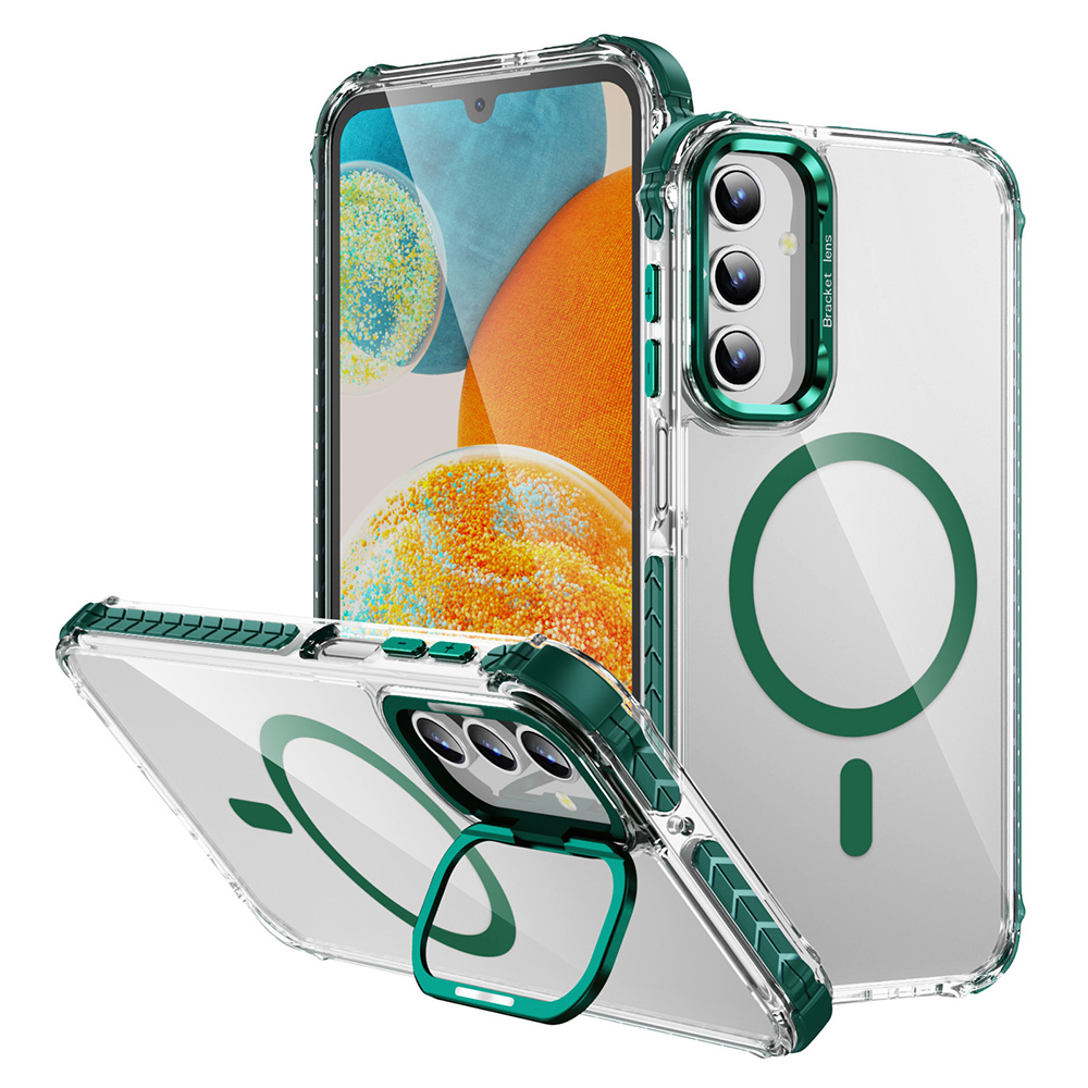 For Samsung Galaxy S24+ Clear Phone Case with Lens Kickstand Cover Magnetic Case - Green