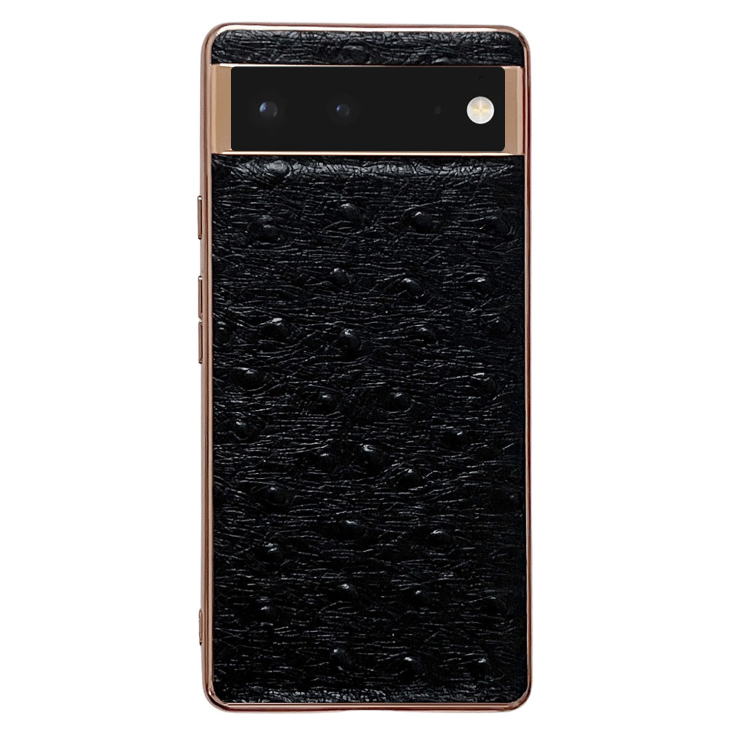

Für Google Pixel 6 Elektroplierend Straußmuster Phone Hülle Echtes Leder Beschichtetes PC+TPU Schockdes Anti-fall-schutzschutzabdeckung - Schwarz, Google Pixel 6