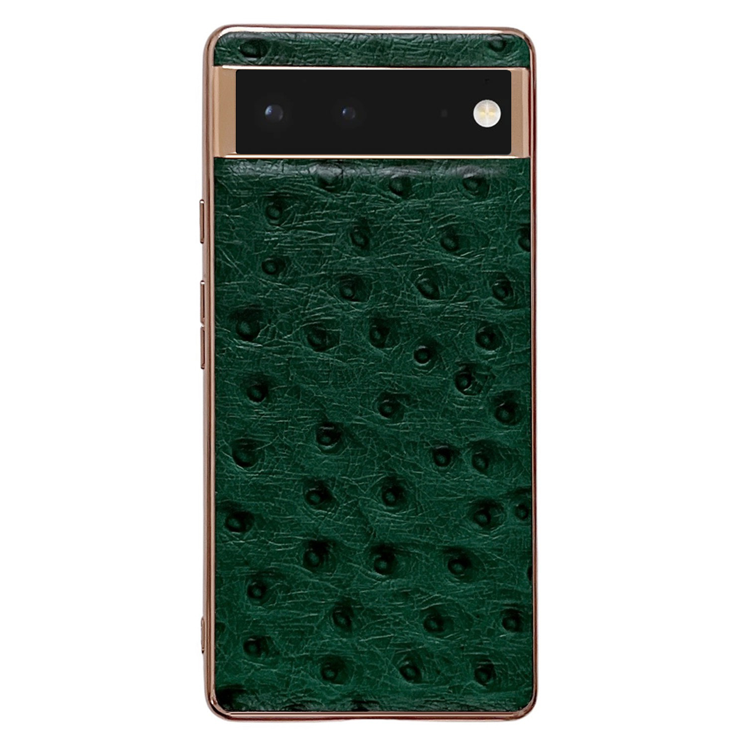 

Für Google Pixel 6 Elektroplierend Straußmuster Phone Hülle Echtes Leder Beschichtetes PC+TPU Schockdes Anti-fall-schutzschutzabdeckung - Grün, Google Pixel 6