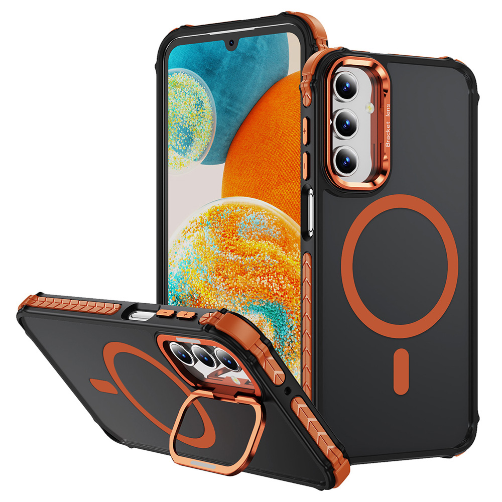 For Samsung Galaxy S24+ Case with Lens Kickstand Matte Back Cover Magnetic Case - Orange