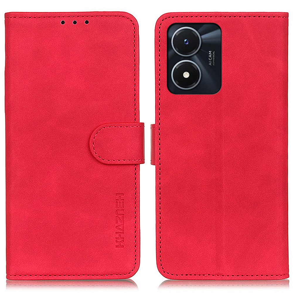 

Khazneh Für Vivo Y02s 4g / Y16 4G Retro Textur PU Leder Hülle Wallet Standfunktion Innere TPU -telefonabdeckung - Rot, vivo Y02s 4G