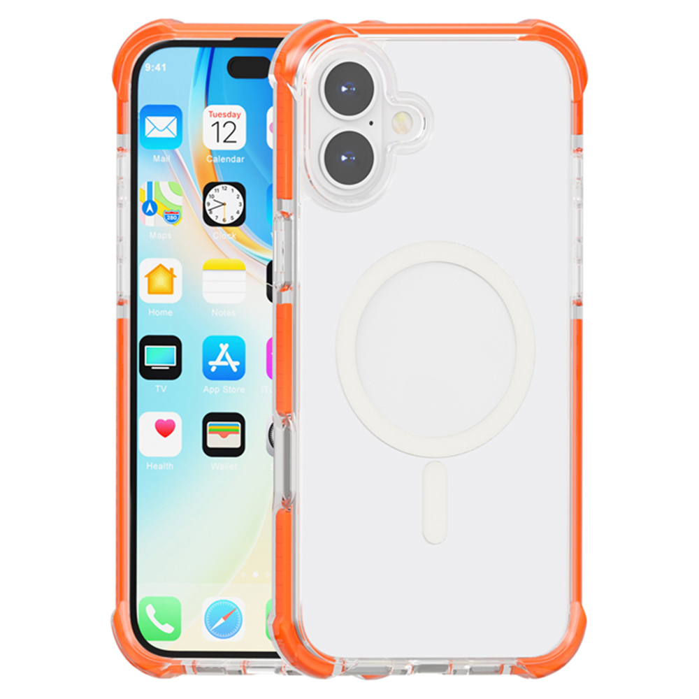 For iPhone 16 Plus Case Compatible with MagSafe Reinforced Corners TPU+Acrylic+TPE Phone Cover - Orange