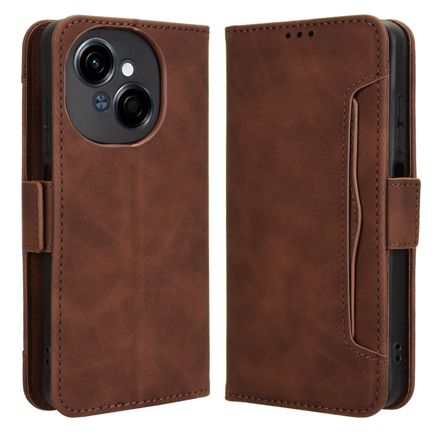 For TECNO Spark Go 2025 / Spark Go 1 / Pop 9 4G Leather Case Phone Wallet Cover with Multiple Card Slots - Brown