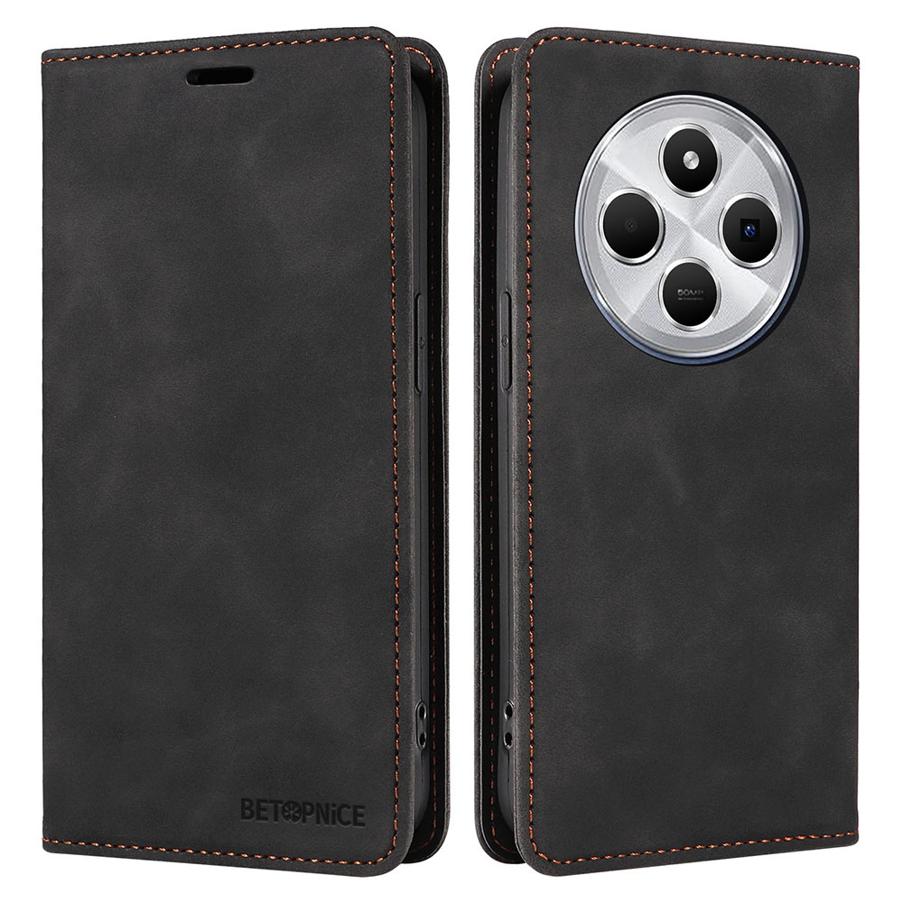 BETOPNICE For Xiaomi Poco C75 4G / Poco M7 5G / Redmi A3 Pro 4G / 14R 5G / A4 5G / 14C 5G / 14C 4G Wallet Case Leather Phone Cover with Stand - Black