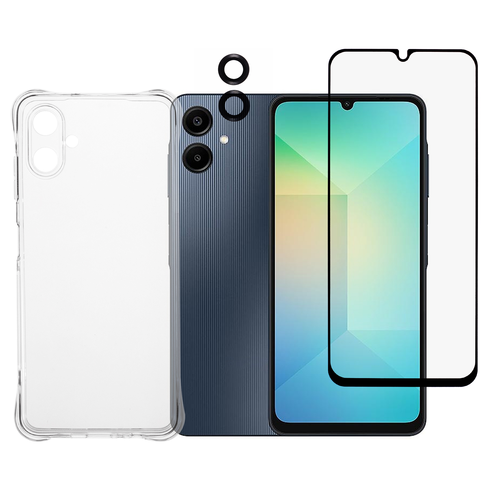 For Samsung Galaxy A06 4G Case TPU Phone Cover with Screen Protector + Camera Lens Film