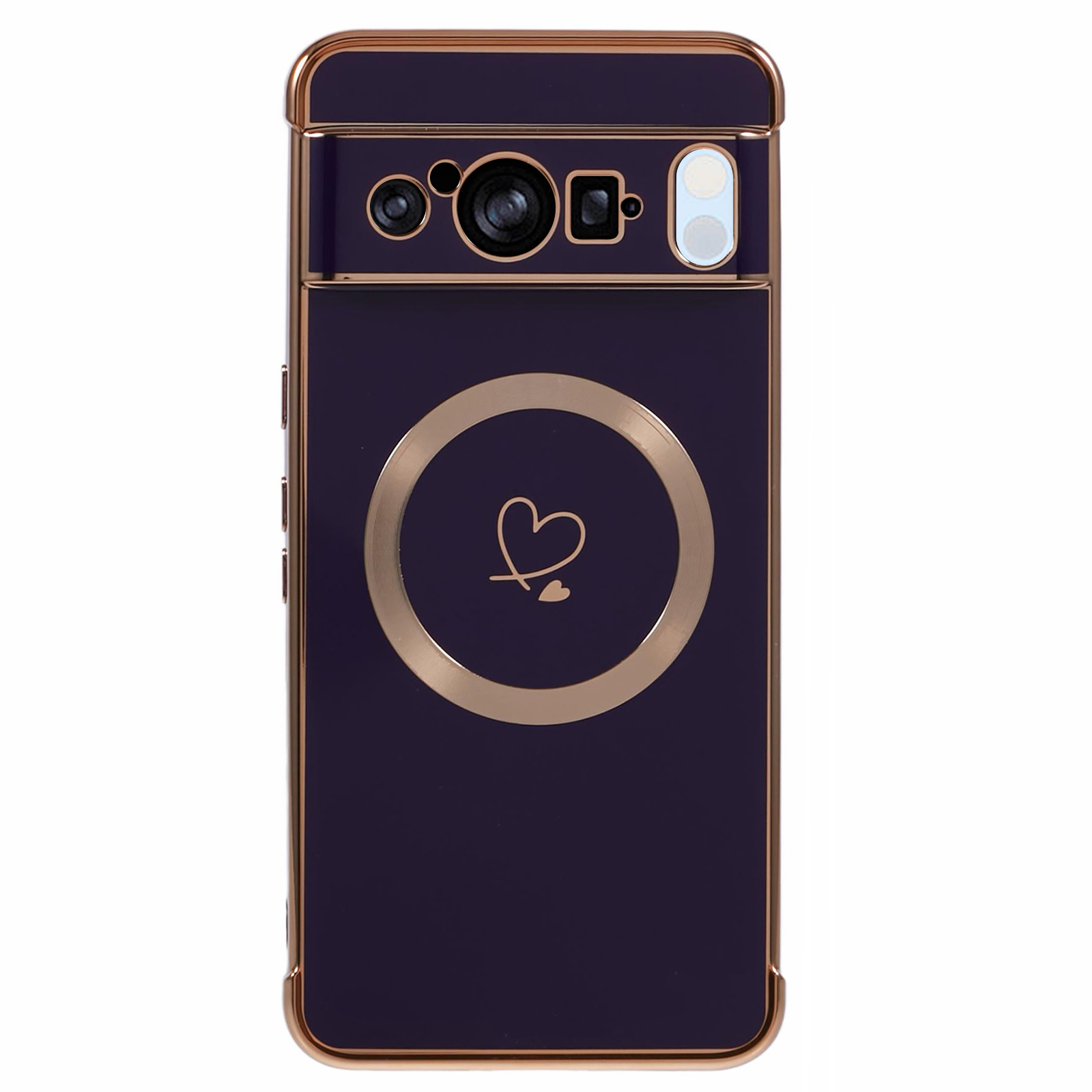 For Google Pixel 8 Pro Magnetic Case Electroplated TPU Phone Cover Hollow Love Hearts - Dark Purple