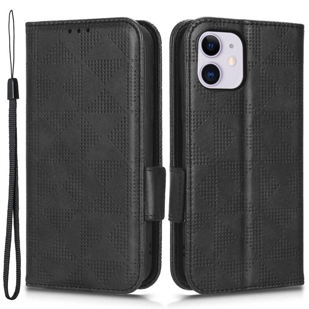 

For iPhone 12 mini 5.4 inch Multifunction Wallet PU Leather Phone Cover Imprinted Triangle Pattern Anti-scratch Flip Phone Case with Supporting Stand - Black, iPhone 12 mini