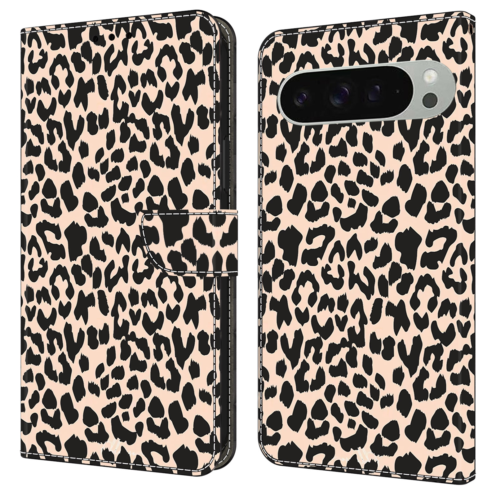 For Google Pixel 9 / Google Pixel 9 Pro Case Pattern Printed Protective Cover TPU+PU Leather Flip Phone Case - Leopard Print
