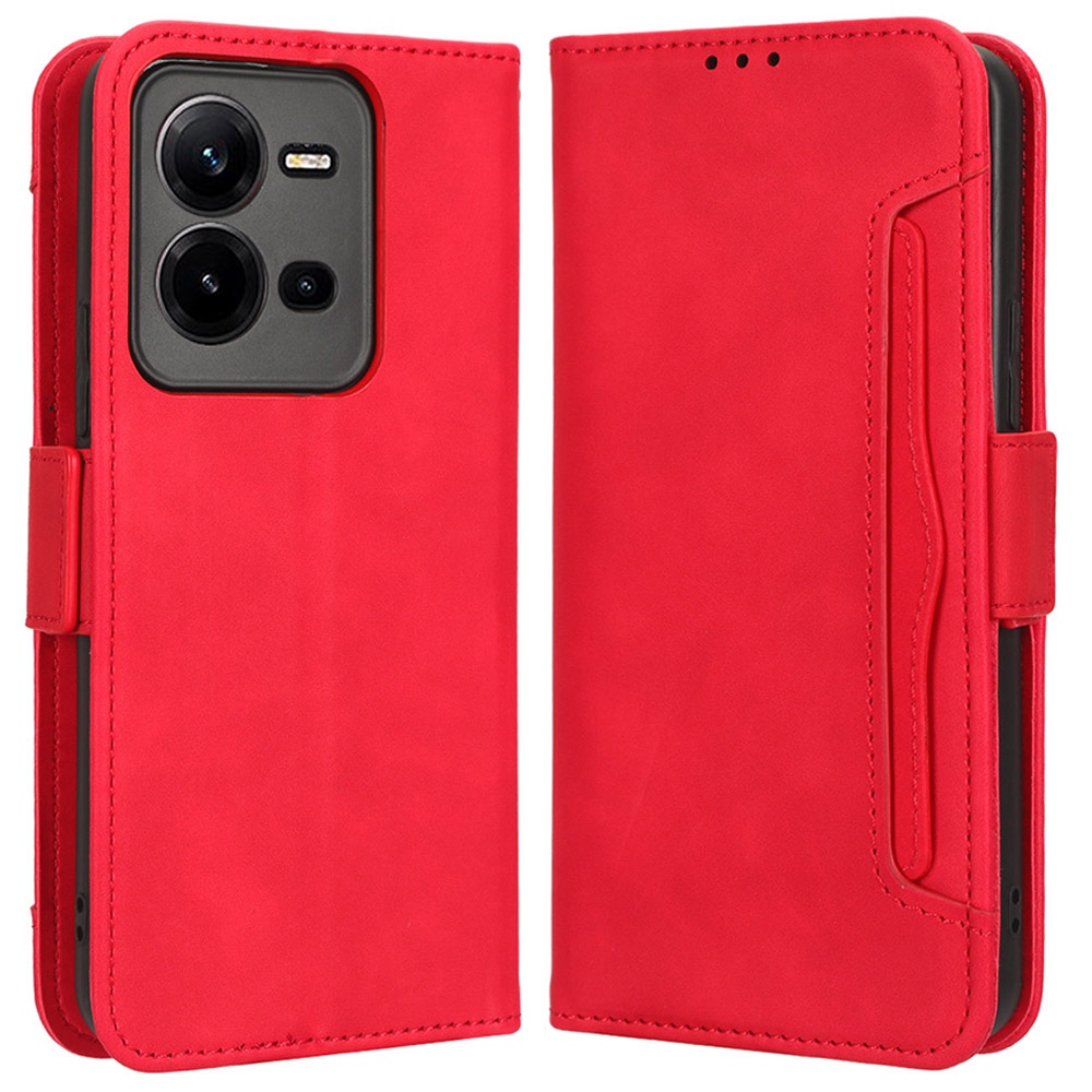 

Für Vivo V25 5G PU Leder Vollschutz Brieftaschenabdeckung Seitalter Verschluss Telefonständer Mit Mehreren Kartensteckplätzen - Rot, vivo V25 5G