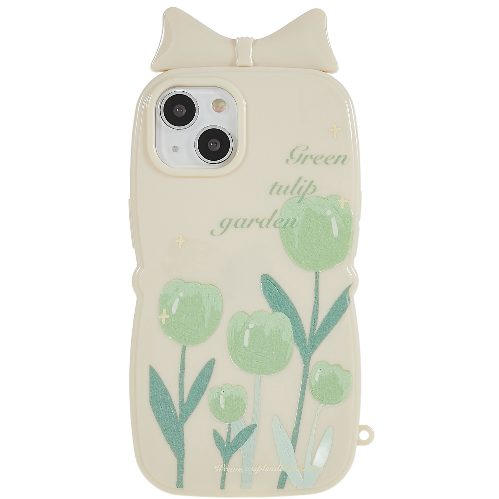 

For iPhone 13 6.1 inch Creative Bowknot Pattern Printing Case Soft TPU Anti-Drop Back Cover - White / Green Tulips, iPhone 13