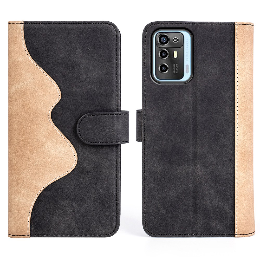

Für ZTE Blade A72 5G Full Protection Phone Hülle Color Spleißen PU Leder + TPU Anti-schock-telefonabdeckung Mit Stand Wallet - Schwarz, ZTE Blade A72 5G