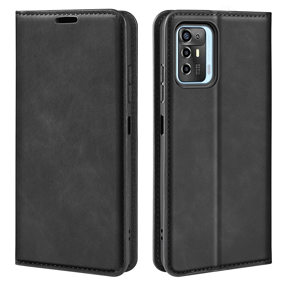 

Für ZTE Blade A72 5G Hauttouch Feeling Ständer Brieftasche Schutzhülle PU Leder Magnetische Autoabschluss Telefonabdeckung - Schwarz, ZTE Blade A72 5G