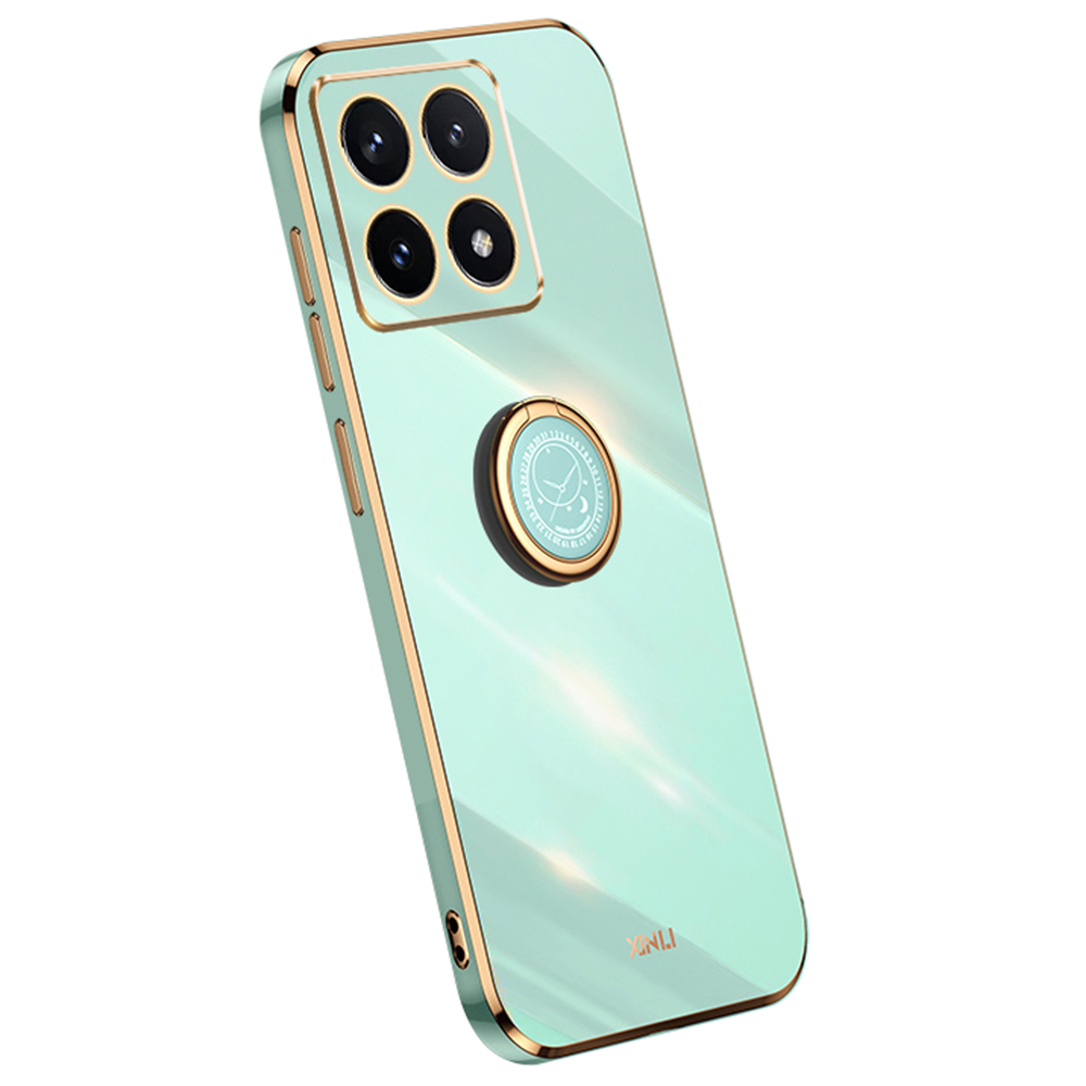 XINLI For Xiaomi 14T Case Ring Kickstand Electroplating TPU Phone Cover - Cyan