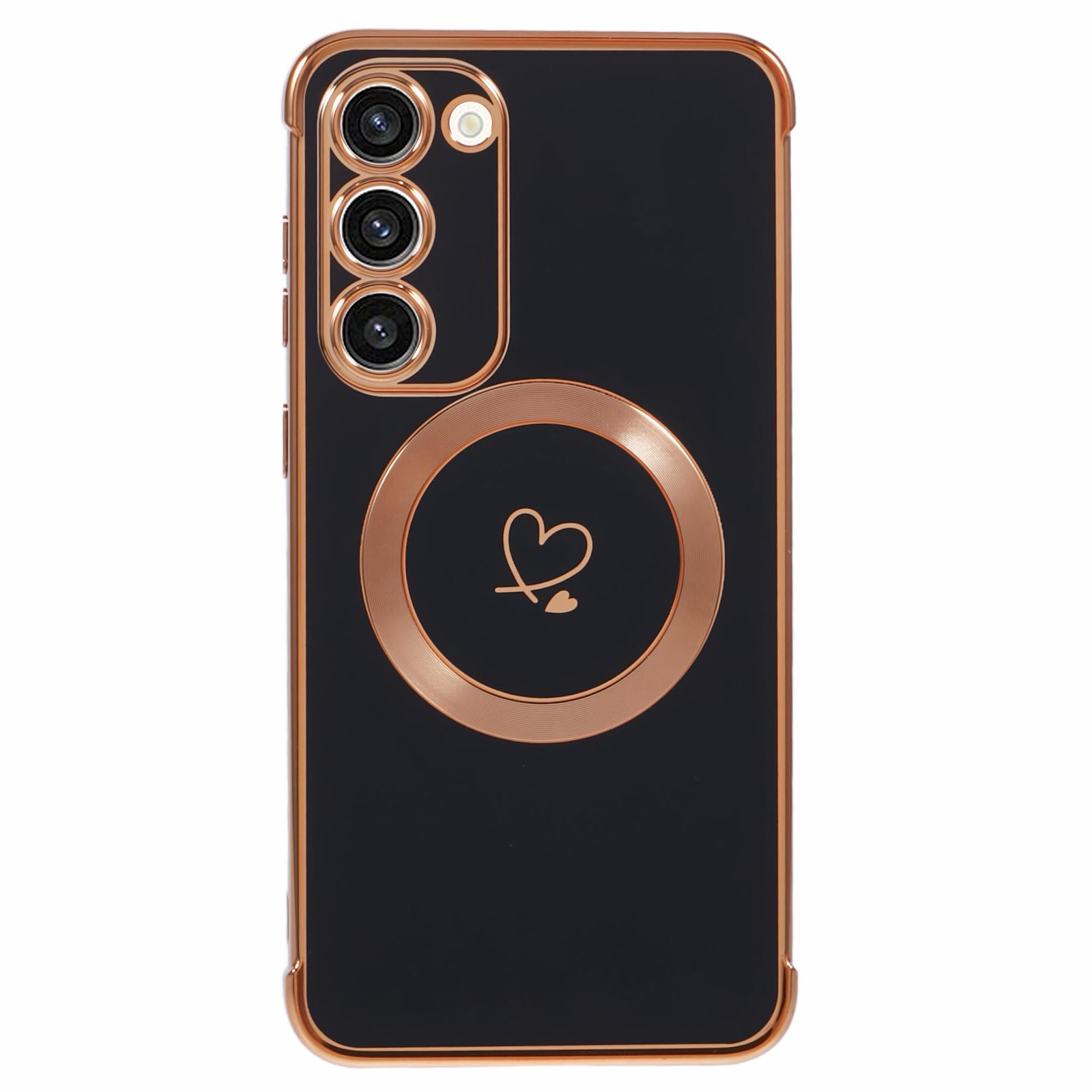 For Samsung Galaxy S23 Magnetic Case Electroplated TPU Phone Cover Hollow Love Hearts - Black