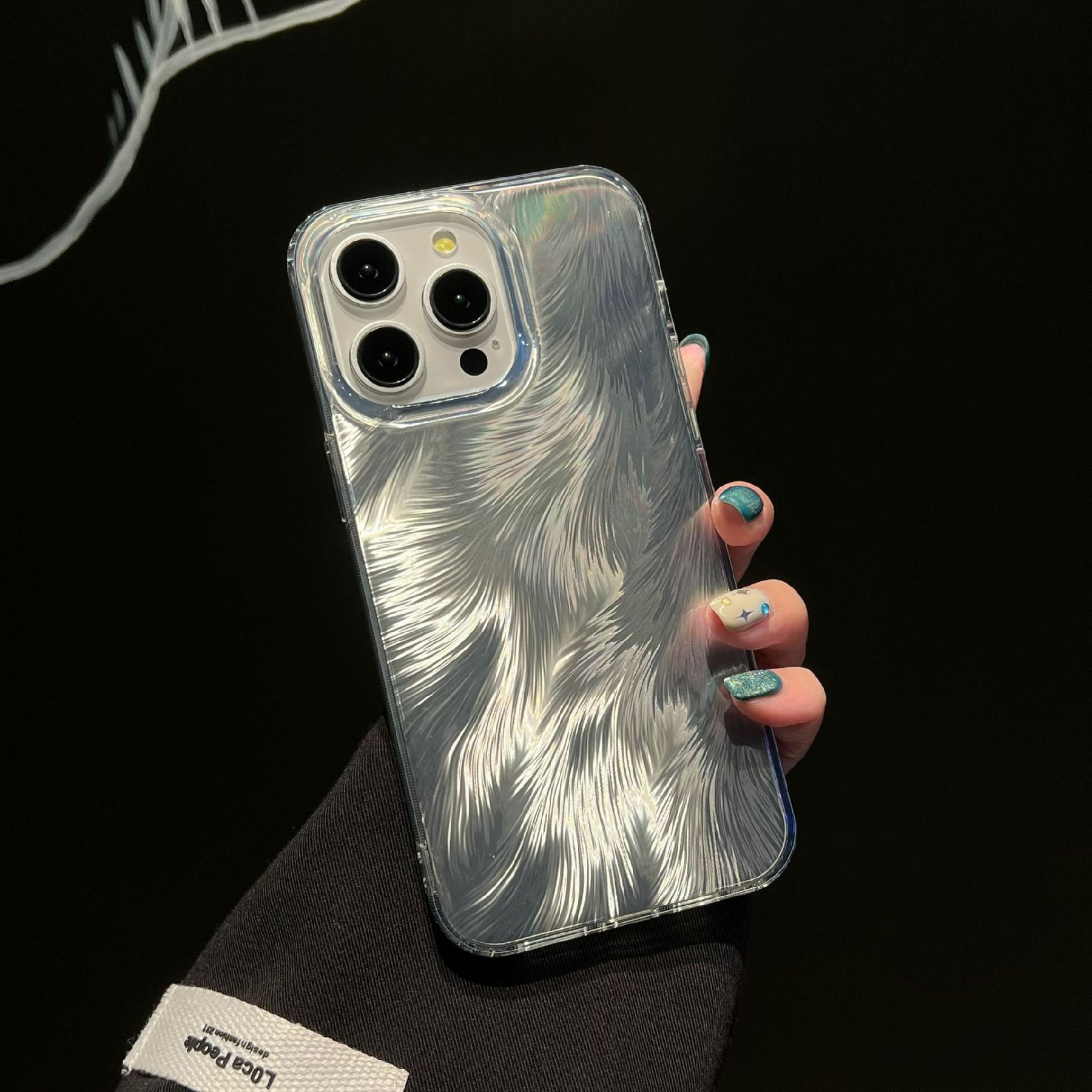 For iPhone 16 Pro Max Case Fox Tail Pattern Hot Stamping Electroplating Soft TPU Phone Shell - Silver