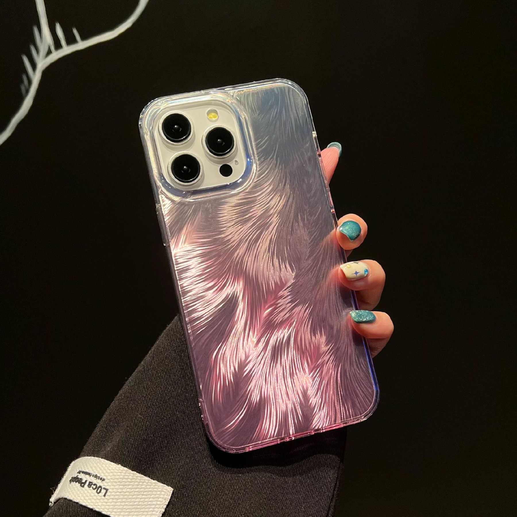 For iPhone 16 Pro Max Case Fox Tail Pattern Hot Stamping Electroplating Soft TPU Phone Shell - Pink