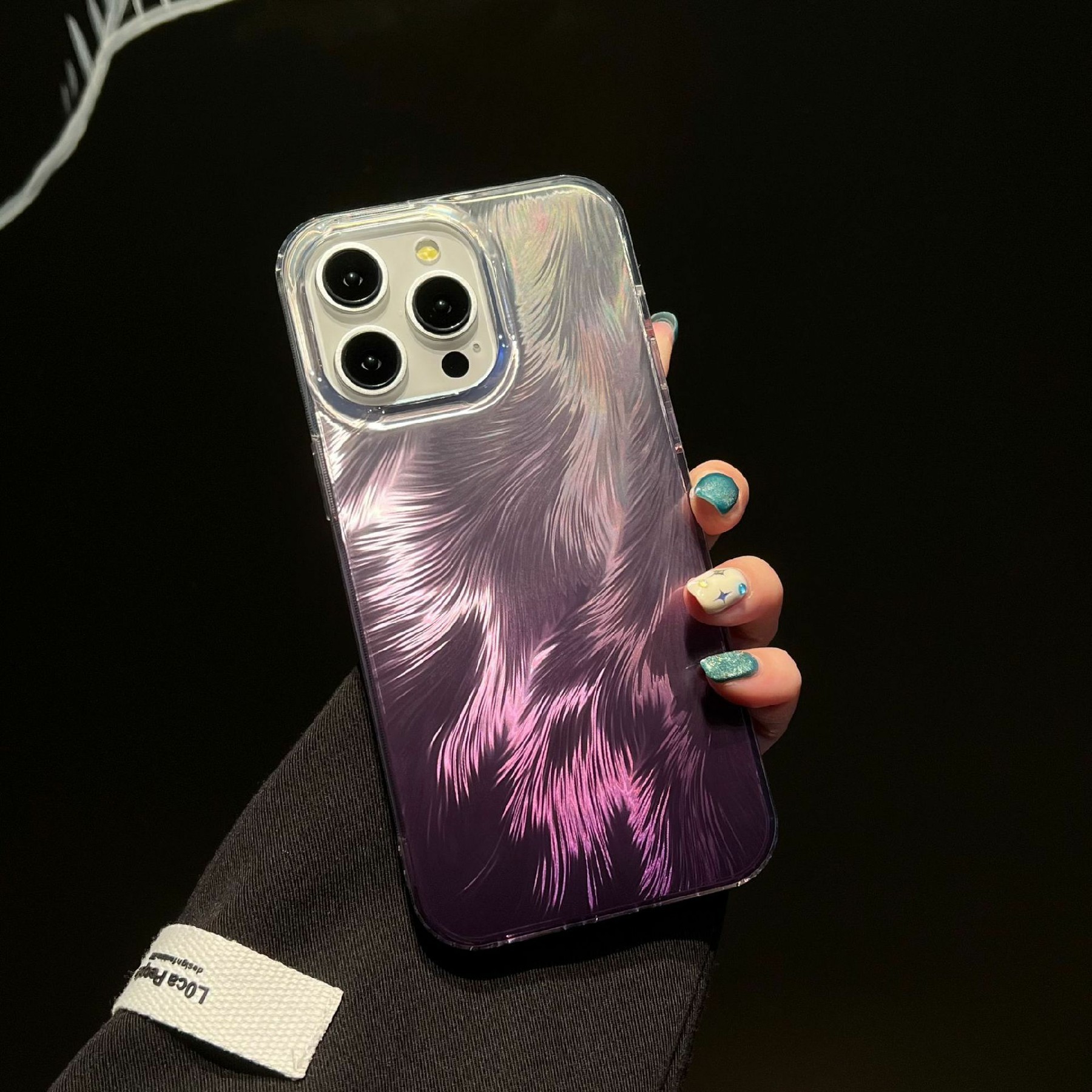 For iPhone 16 Pro Max Case Fox Tail Pattern Hot Stamping Electroplating Soft TPU Phone Shell - Purple