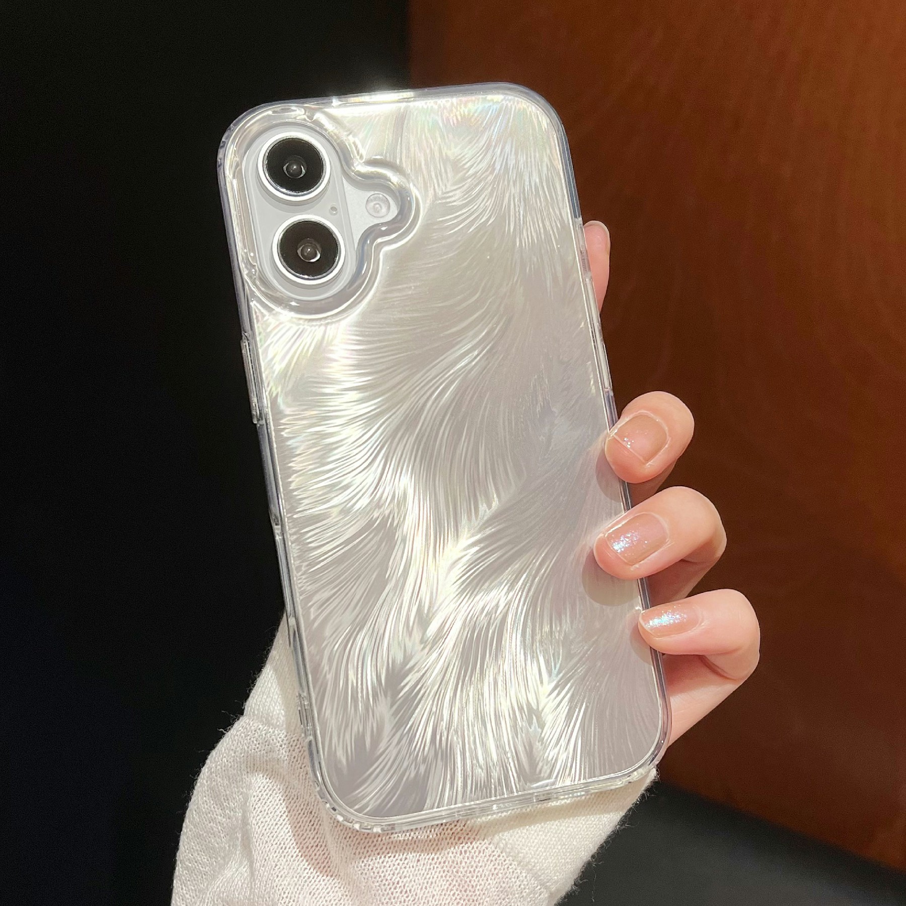 For iPhone 16 Case Fox Tail Pattern Hot Stamping Electroplating Soft TPU Phone Shell - Silver