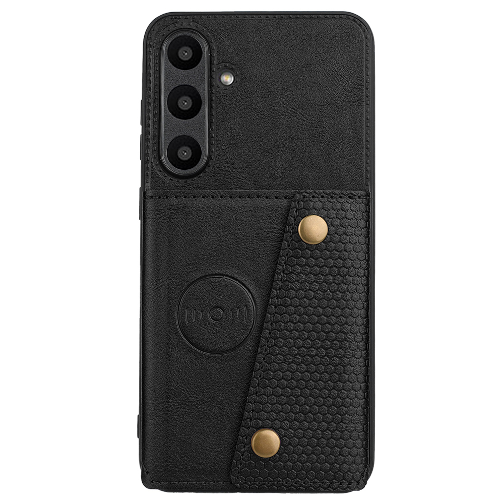 For Samsung Galaxy S24 FE Case Card Slots Kickstand Leather + TPU Phone Cover - Black