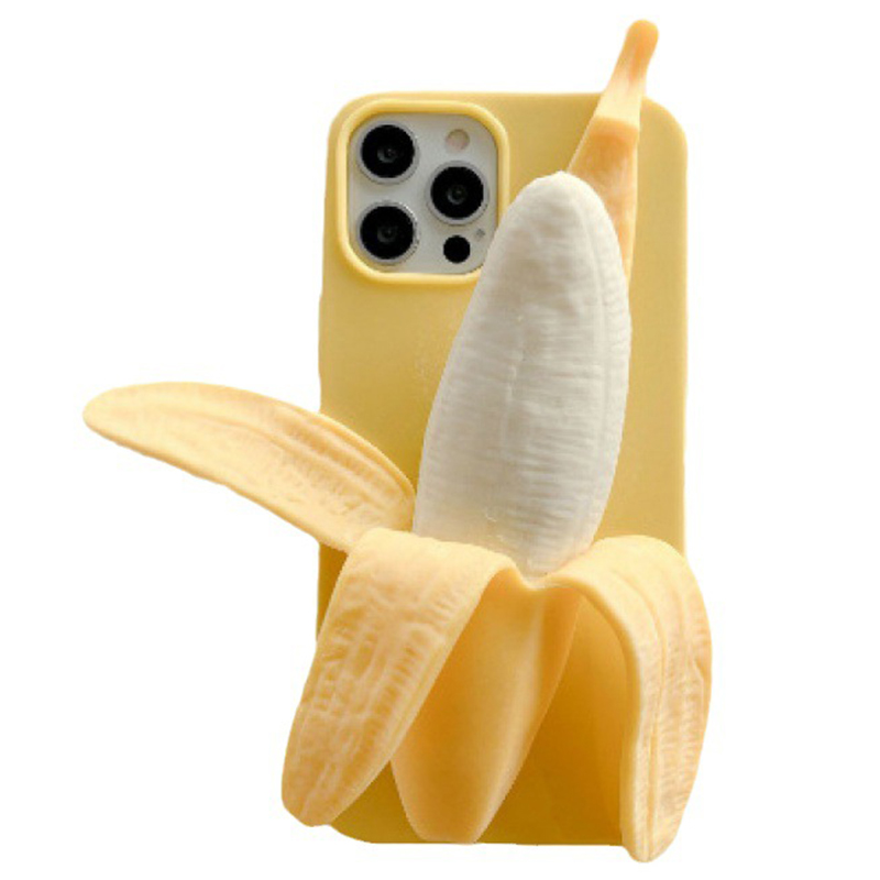 For iPhone 16 Pro Max Case 3D Banana Decor Stress Relief Silicone Protective Cover