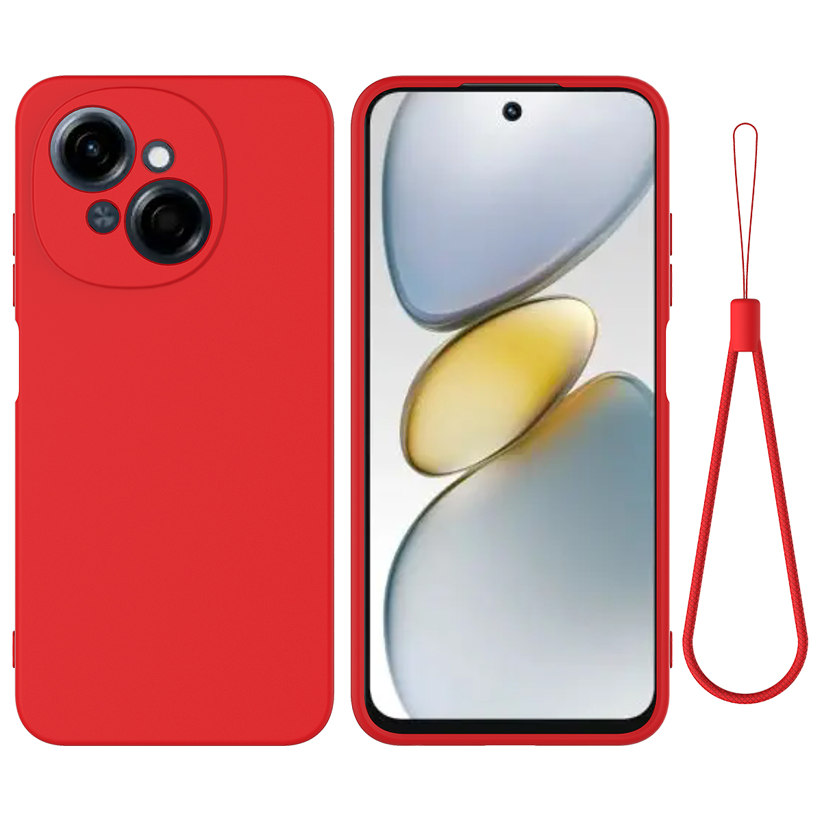 For TECNO Spark Go 2025 / Spark Go 1 / Pop 9 4G Case Liquid Silicone Anti-Scratch Phone Cover with Hand Strap - Red
