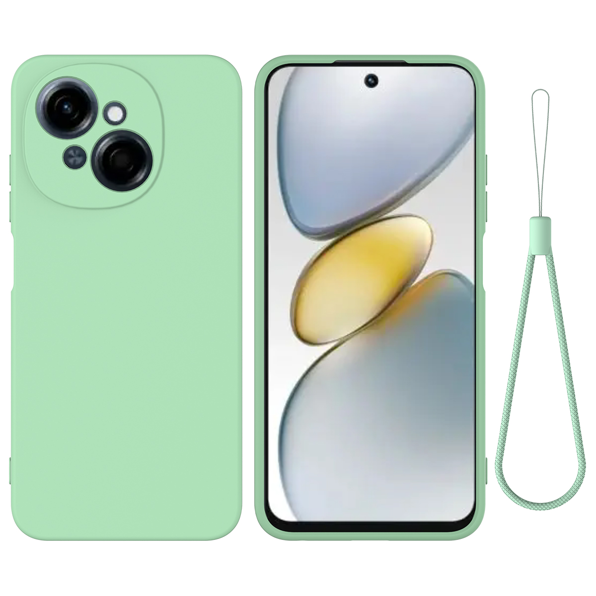 For TECNO Spark Go 2025 / Spark Go 1 / Pop 9 4G Case Liquid Silicone Anti-Scratch Phone Cover with Hand Strap - Green
