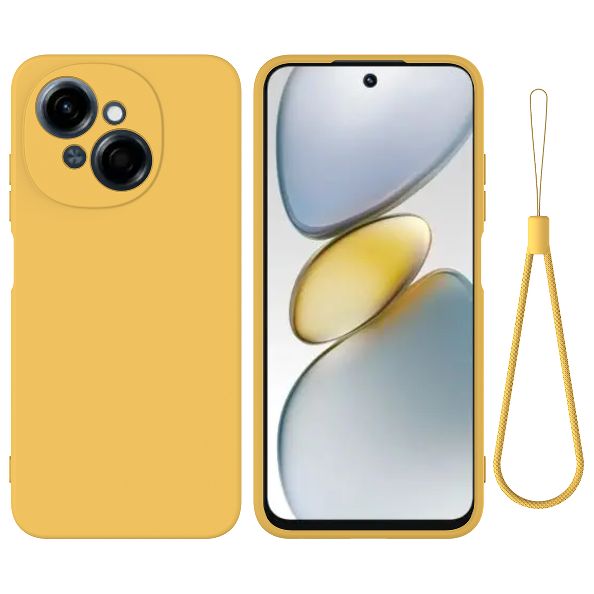 For TECNO Spark Go 2025 / Spark Go 1 / Pop 9 4G Case Liquid Silicone Anti-Scratch Phone Cover with Hand Strap - Yellow
