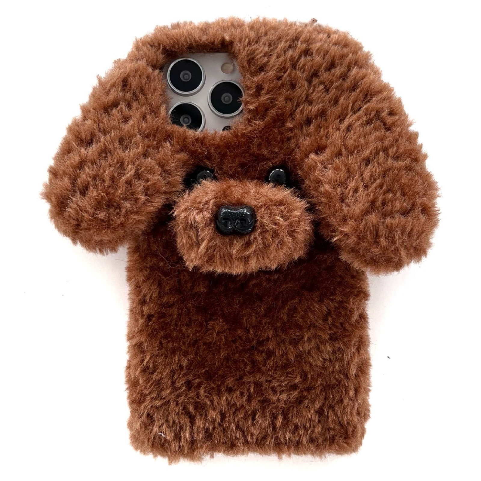 For iPhone 16 Pro Max Case Cute Teddy Dog Fluffy Soft TPU Winter Phone Cover - Brown